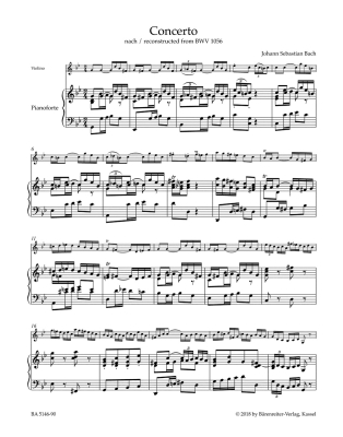 Concerto in G minor - Bach/Fischer - Violin/Piano Reduction - Book