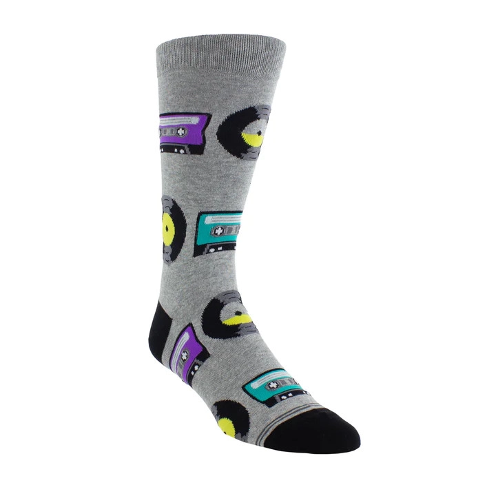 Retro Cassette and Vinyl Crew Knit Socks