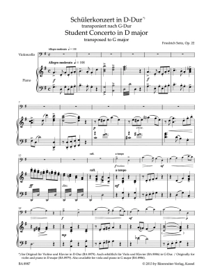 Student Concerto in D major op. 22 - Seitz/Sassmannshaus - Cello/Piano - Sheet Music