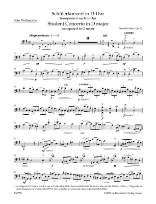 Student Concerto in D major op. 22 - Seitz/Sassmannshaus - Cello/Piano - Sheet Music
