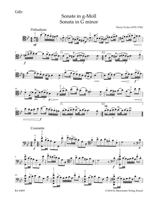 Sonata in G minor - Eccles/Sassmannshaus - Cello/Piano - Sheet Music