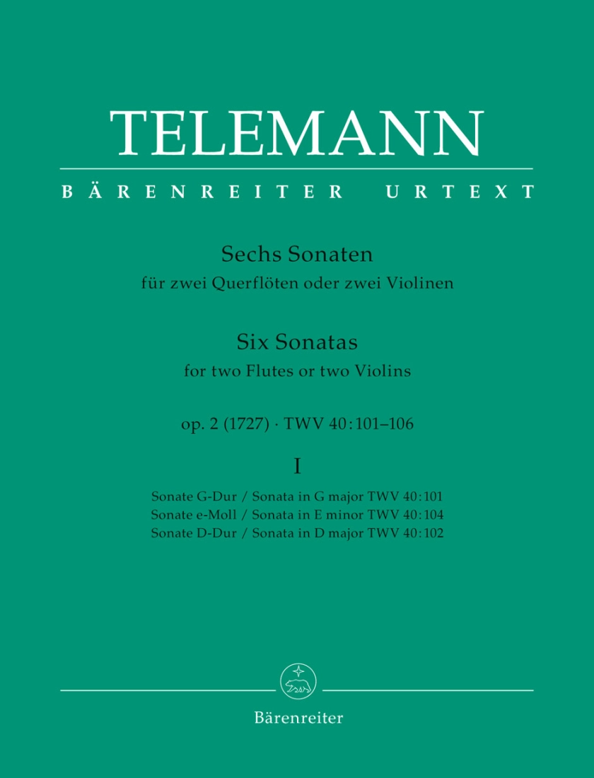 Six Sonatas op. 2 TWV 40: 101, 102, 104, Volume I - Telemann/Hausswald - 2 Flutes or 2 Violins - Book