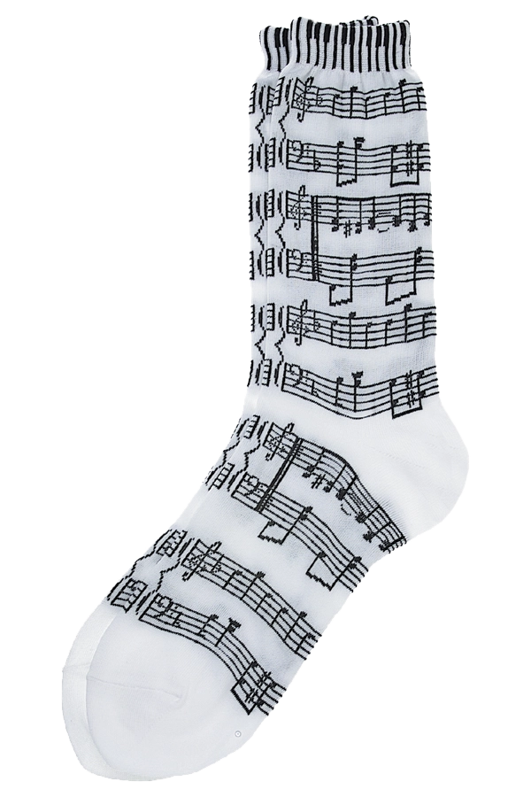 Keyboard and Music Staff Socks - Ladies - White/Black