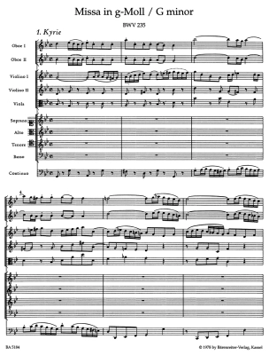 Mass in G minor BWV 235 - Bach/Platen/Helms - Full Score - Book