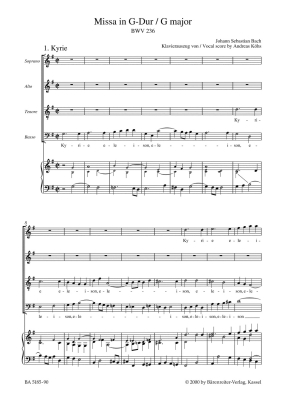 Mass in G major BWV 236 - Bach/Platen - Vocal Score - Book
