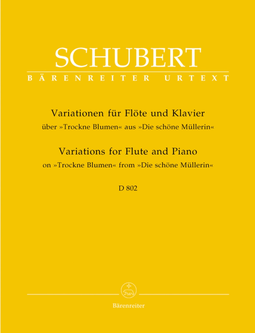 Variations on \'\'Trockne Blumen\'\' op. post.160 D 802, from \'\'Die schone Mullerin\'\' - Schubert/Wirth/Adorjan - Flute/Piano - Score/Part