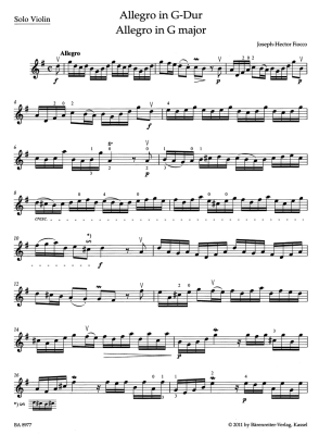Allegro in G major - Fiocco/Sassmannshaus - Violin/Piano - Sheet Music