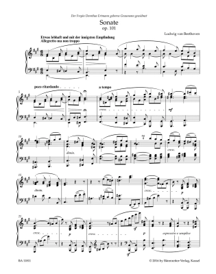 Sonata in A major op. 101 - Beethoven/Del Mar - Piano - Book