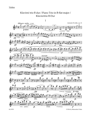 Piano Trio in B-flat major op. 21 - Dvorak/Cubr - Violin/Cello/Piano - Score/Parts