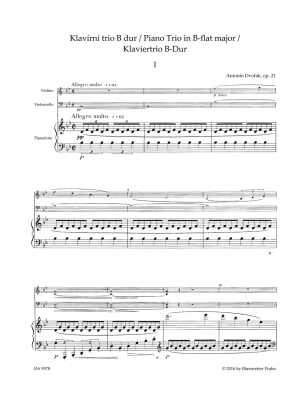 Piano Trio in B-flat major op. 21 - Dvorak/Cubr - Violin/Cello/Piano - Score/Parts