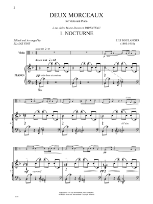 Deux Morceaux: Nocturne and Cortege - Boulanger/Fine - Viola/Piano - Book