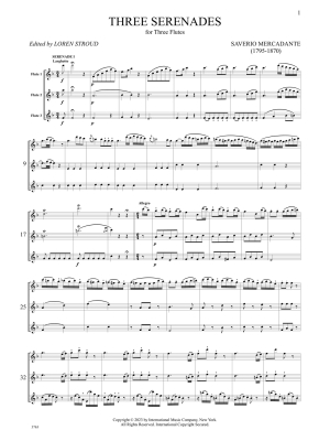 Three Serenades - Mercadante/Stroud - Flute Trio - Score/Parts