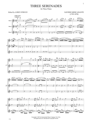 Three Serenades - Mercadante/Stroud - Flute Trio - Score/Parts