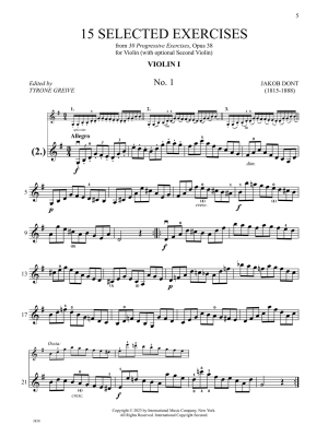 15 Selected Exercises from 30 Progressive Exercises, Opus 38 - Dont/Greive - Violin or Violin Duet - Book