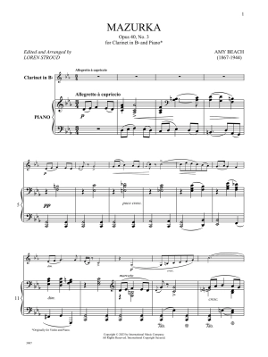 Mazurka, Opus 40, No. 3 - Beach/Stroud - Bb Clarinet/Piano - Book