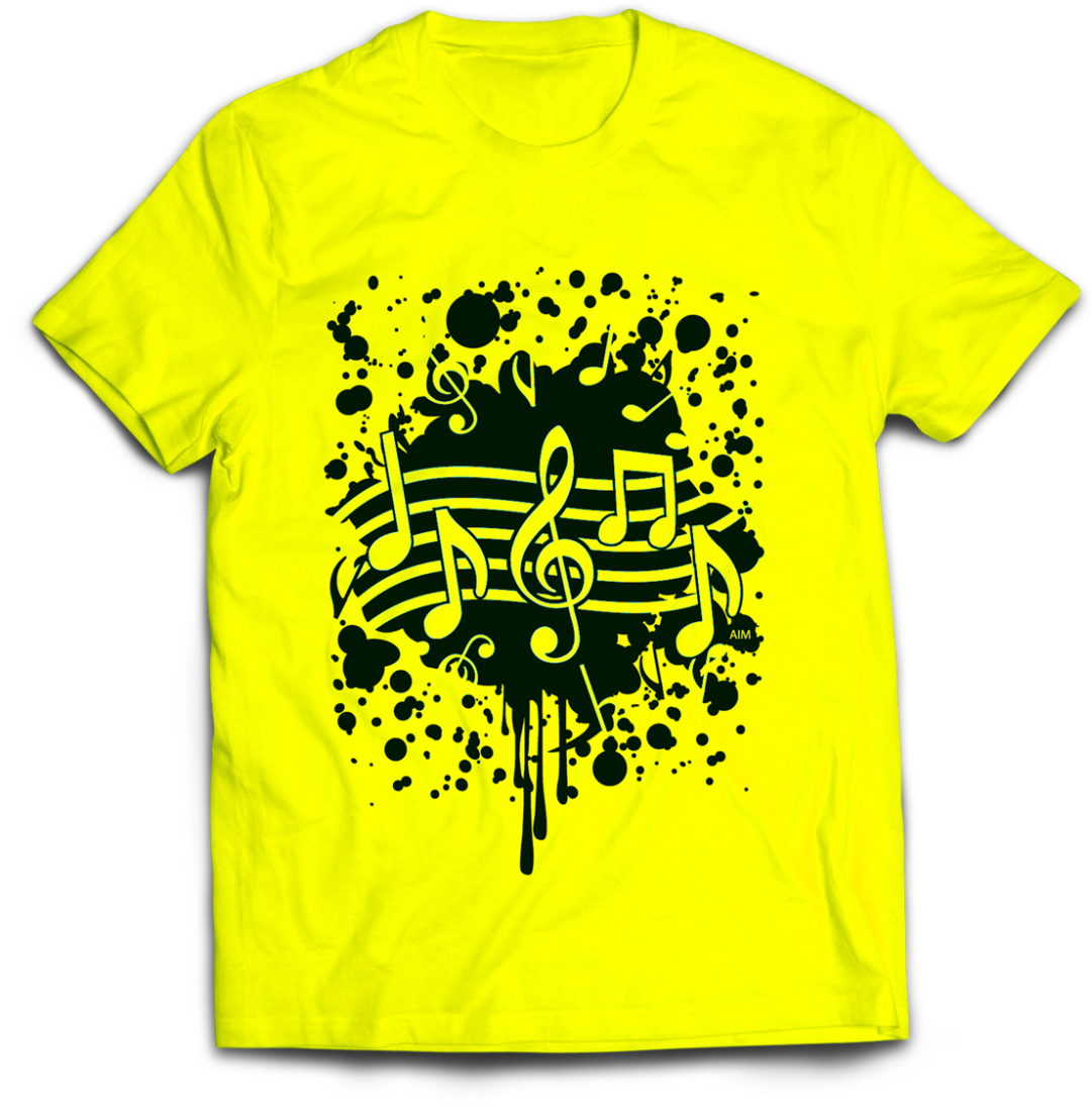 Musical Note T Shirt Neon Yellow - Small