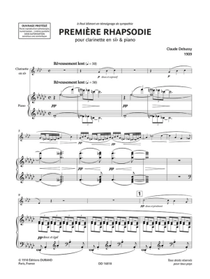 Premiere Rhapsodie - Debussy - Clarinet/Piano - Book