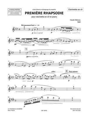 Premiere Rhapsodie - Debussy - Clarinet/Piano - Book