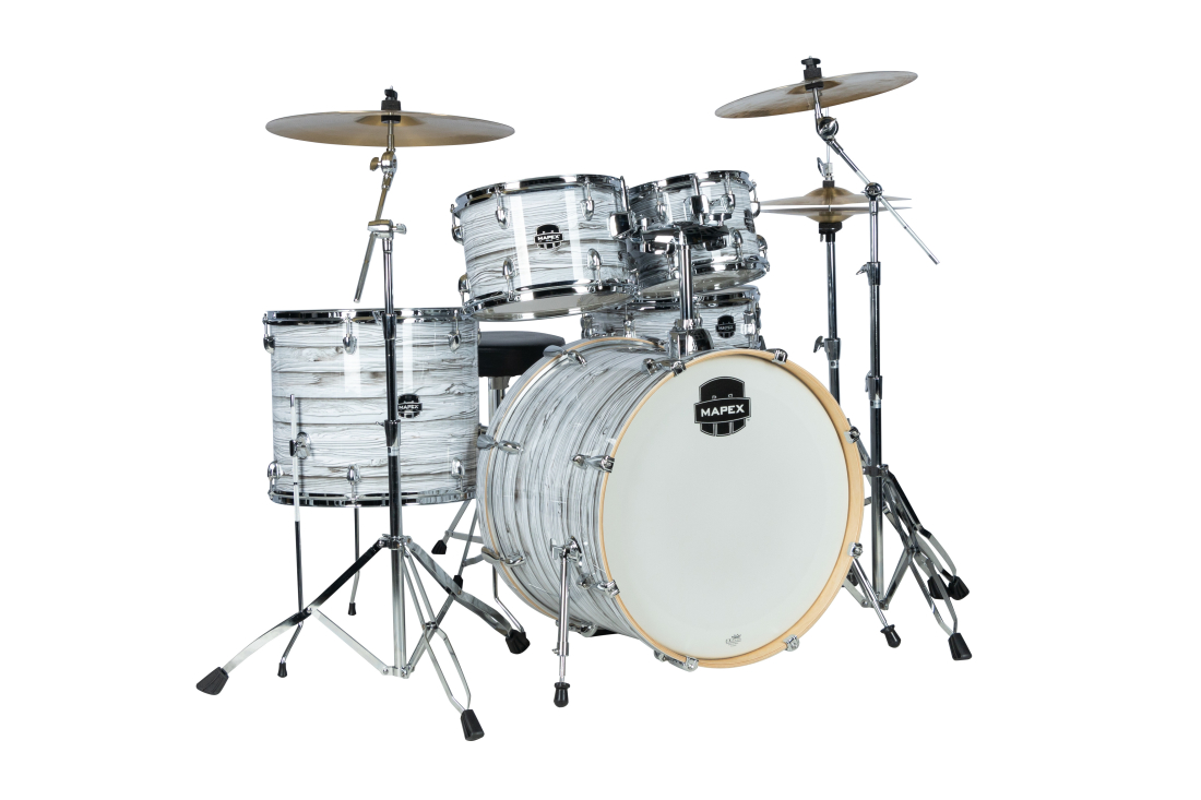 Limited Edition Venus 5-Piece Drum Kit (22,10,12,16,SD) with Cymbals and Hardware - White Marblewood