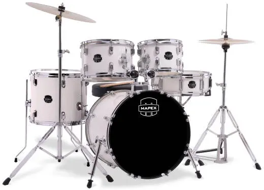 Mapex - Limited Edition Venus 5-Piece Drum Kit (22,10,12,16,SD) with Cymbals and Hardware - White Thin Grain