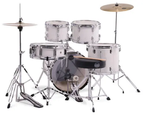 Limited Edition Venus 5-Piece Drum Kit (22,10,12,16,SD) with Cymbals and Hardware - White Thin Grain
