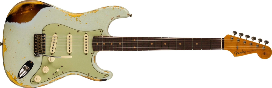 1960 Stratocaster Heavy Relic, Rosewood Fingerboard - Aged Sonic Blue over 3-Colour Sunburst