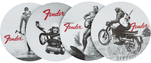 Fender - Jeu de 4sous-verres  illustration de publicit dpoque en noir et blanc
