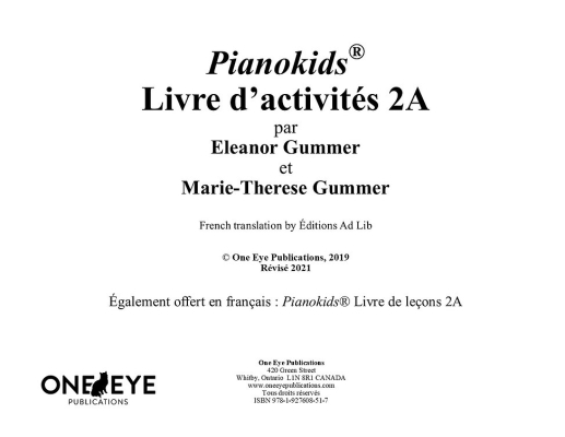 Pianokids Livre d\'activites 2A (French Edition) - Gummer/Gummer - Piano - Book