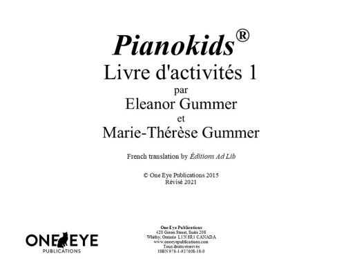 Pianokids Livre d\'activites 1 (French Edition) - Gummer/Gummer - Piano - Book