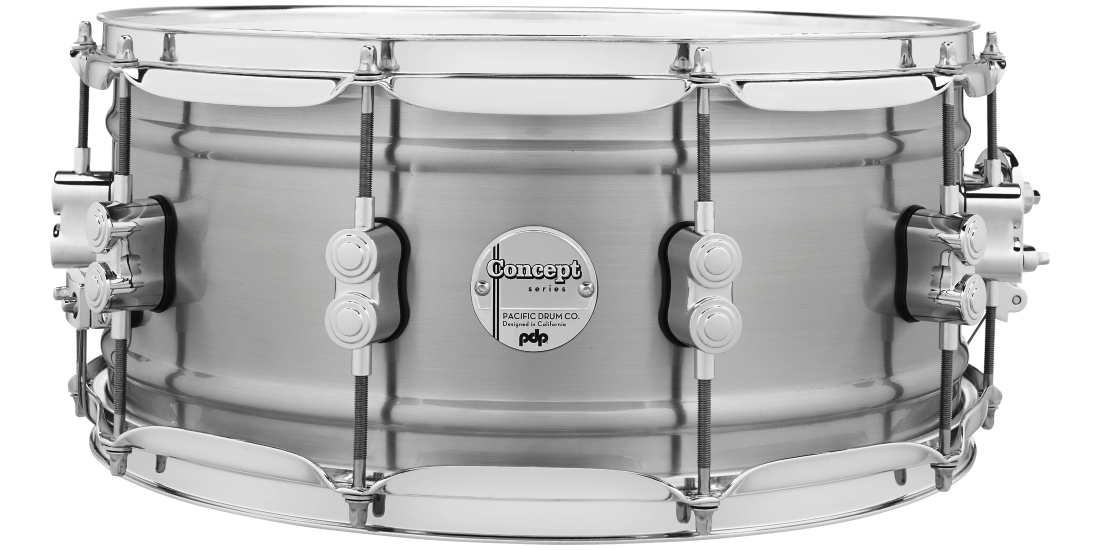 Natural Satin Brushed Aluminum 6.5x14\'\' Snare Drum with Chrome Hardware