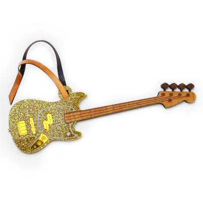 Electric Bass Ornament - Gold Glitter