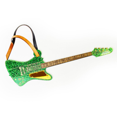 Electric Bass Ornament - Green Glitter