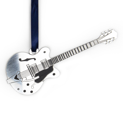 Electric Guitar Ornament - Silver Brushed Metal