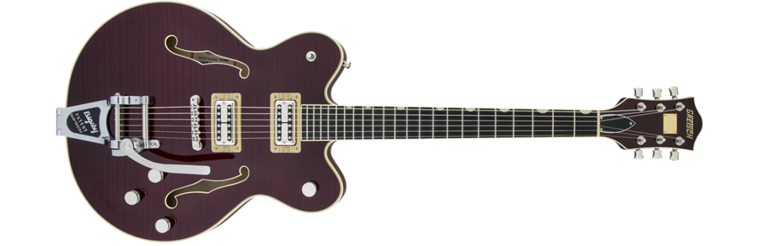 G6609TFM Player\'s Edition Broadkaster Double Cutaway with Bigsby, USA Full\'Tron Pickups, Tiger Flame Maple - Dark Cherry Stain