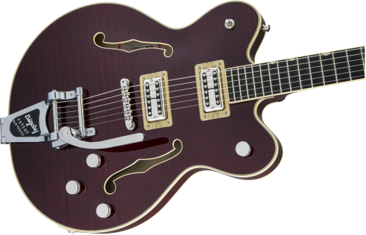 G6609TFM Player\'s Edition Broadkaster Double Cutaway with Bigsby, USA Full\'Tron Pickups, Tiger Flame Maple - Dark Cherry Stain