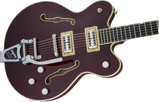 G6609TFM Player\'s Edition Broadkaster Double Cutaway with Bigsby, USA Full\'Tron Pickups, Tiger Flame Maple - Dark Cherry Stain