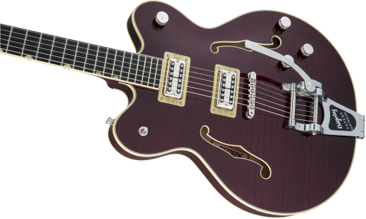 G6609TFM Player\'s Edition Broadkaster Double Cutaway with Bigsby, USA Full\'Tron Pickups, Tiger Flame Maple - Dark Cherry Stain