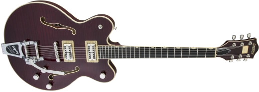 G6609TFM Player\'s Edition Broadkaster Double Cutaway with Bigsby, USA Full\'Tron Pickups, Tiger Flame Maple - Dark Cherry Stain