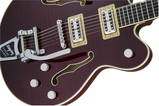 G6609TFM Player\'s Edition Broadkaster Double Cutaway with Bigsby, USA Full\'Tron Pickups, Tiger Flame Maple - Dark Cherry Stain