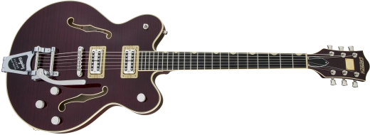 G6609TFM Player\'s Edition Broadkaster Double Cutaway with Bigsby, USA Full\'Tron Pickups, Tiger Flame Maple - Dark Cherry Stain