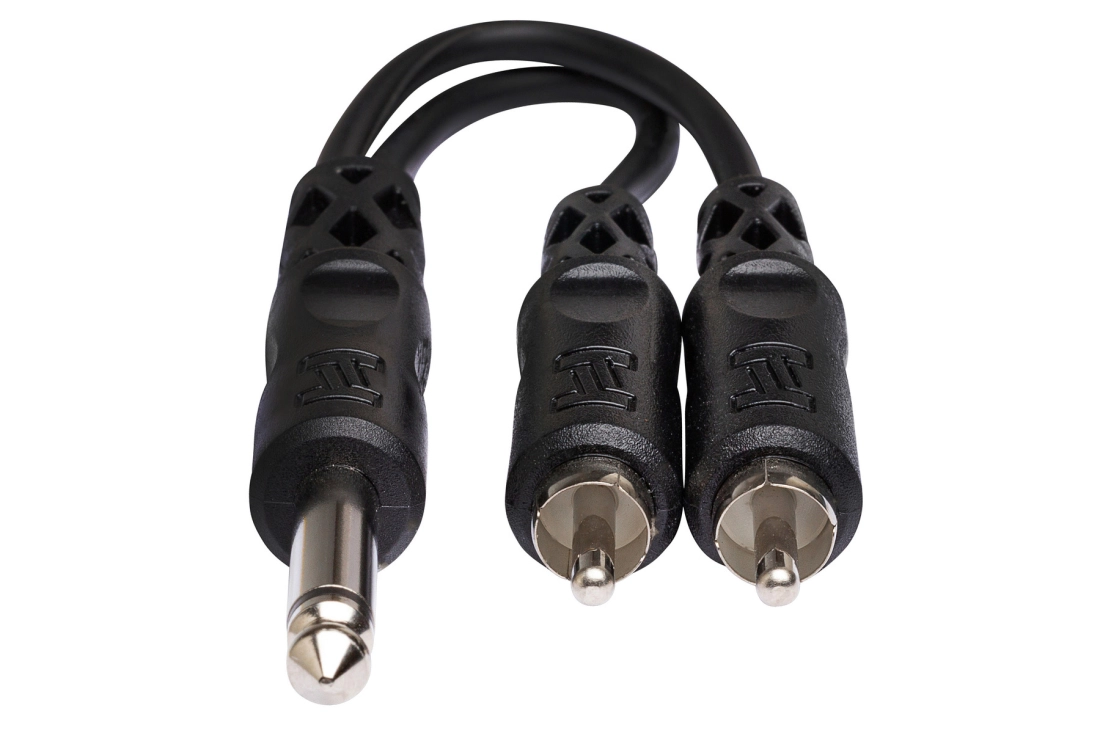 Y Cable, 1/4 TS to Dual RCA, 6 Inches