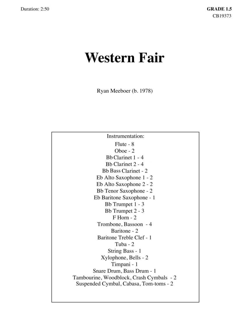 Western Fair - Meeboer - Concert Band Full Score - Gr. 1.5