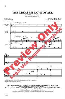 The Greatest Love of All - Creed/Masser/Althouse - SATB