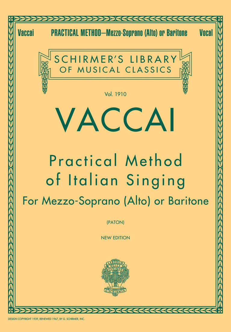 Practical Method of Italian Singing - Vaccai/Paton - Mezzo-Soprano (Alto) or Baritone - Book