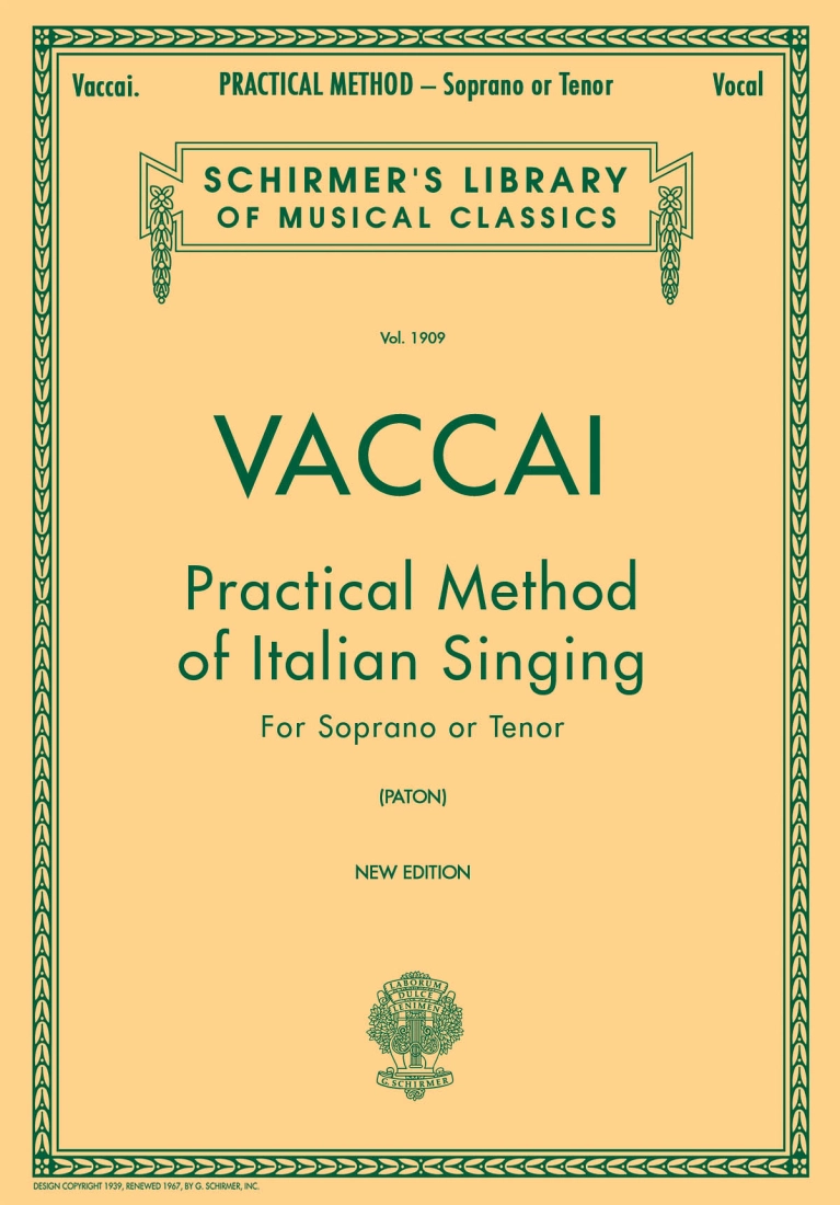 Practical Method of Italian Singing - Vaccai/Paton - Soprano or Tenor - Book