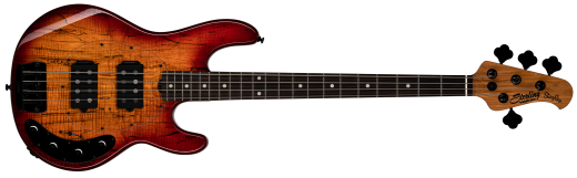 Sterling by Music Man - StingRay RAY34 HH with Spalted Maple Top Electric Bass - Blood Orange Burst