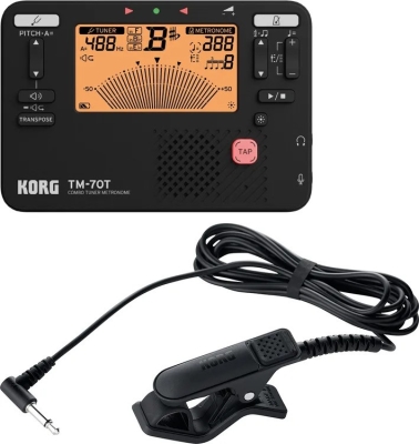 Handheld Tuner and Metronome Combo with Contact Microphone - Black
