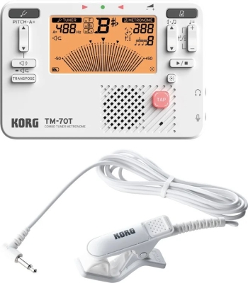 Handheld Tuner and Metronome Combo with Contact Microphone - White