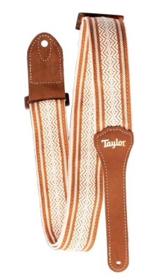 Jacquard Cotton 2\'\'Guitar Strap with Amber Buckle - White/Brown