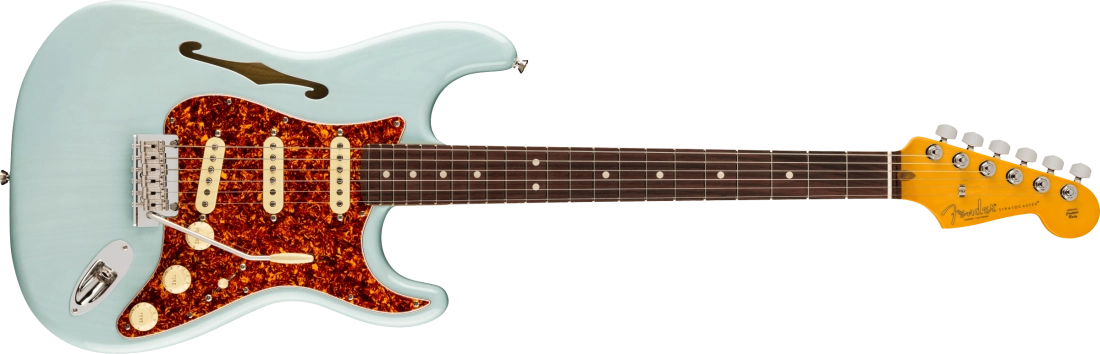 American Professional II Stratocaster Thinline, Rosewood Fingerboard with Case - Transparent Daphne Blue